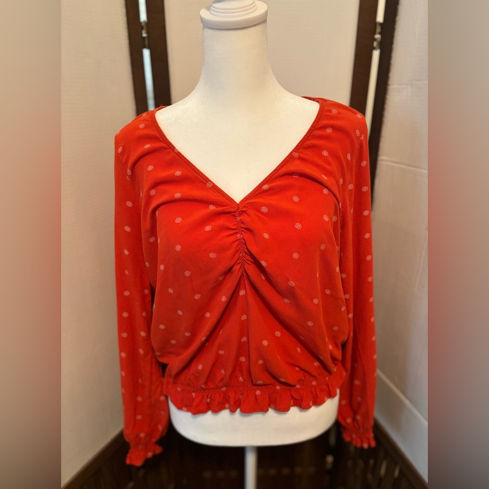 American Eagle -Size Medium - Red Flower Long Sleeve Top- Bohemian - Boho